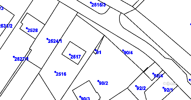 Parcela st. 91 v KÚ Rousínov u Vyškova, Katastrální mapa