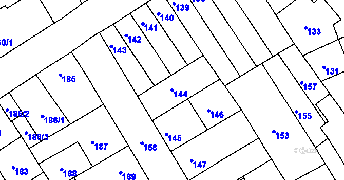 Parcela st. 144 v KÚ Rousínov u Vyškova, Katastrální mapa