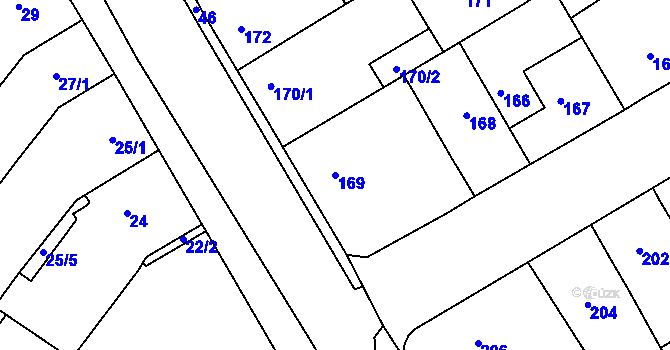 Parcela st. 169 v KÚ Rousínov u Vyškova, Katastrální mapa