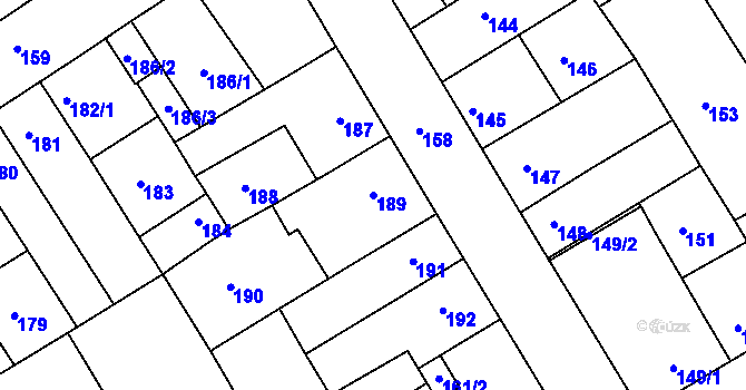 Parcela st. 189 v KÚ Rousínov u Vyškova, Katastrální mapa