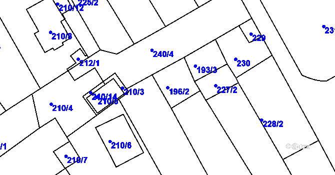Parcela st. 196/2 v KÚ Rousínov u Vyškova, Katastrální mapa
