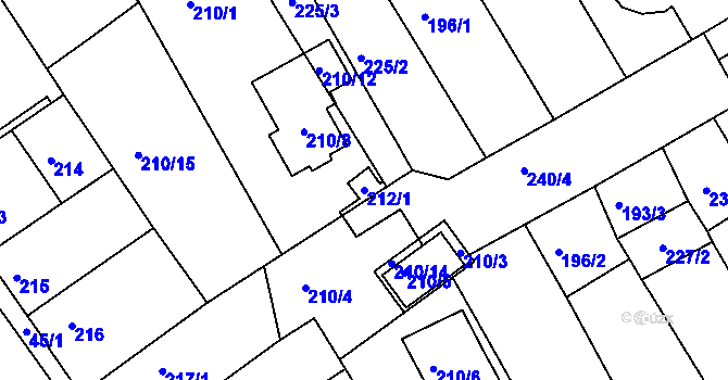 Parcela st. 212/1 v KÚ Rousínov u Vyškova, Katastrální mapa