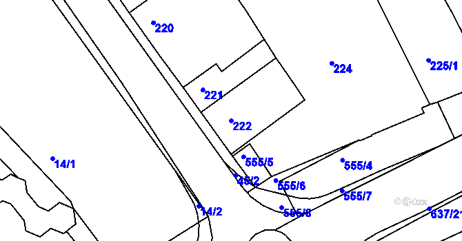 Parcela st. 222 v KÚ Rousínov u Vyškova, Katastrální mapa