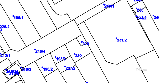 Parcela st. 229 v KÚ Rousínov u Vyškova, Katastrální mapa