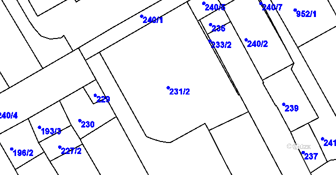 Parcela st. 231/2 v KÚ Rousínov u Vyškova, Katastrální mapa
