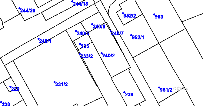 Parcela st. 240/2 v KÚ Rousínov u Vyškova, Katastrální mapa