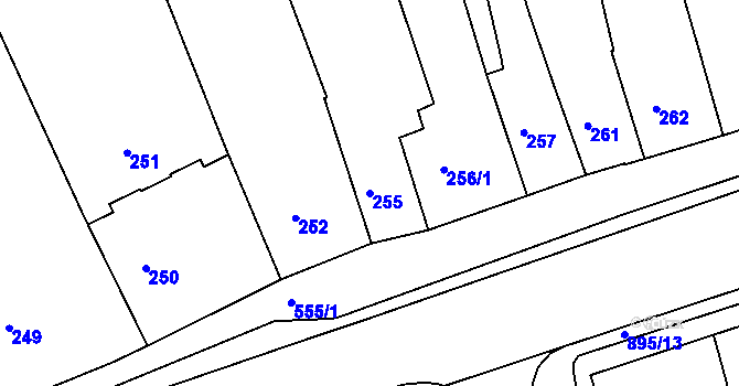 Parcela st. 255 v KÚ Rousínov u Vyškova, Katastrální mapa