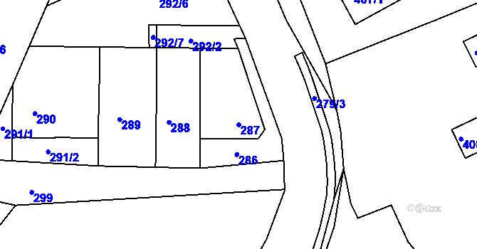 Parcela st. 287 v KÚ Rousínov u Vyškova, Katastrální mapa