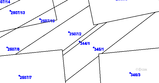 Parcela st. 344/1 v KÚ Rousínov u Vyškova, Katastrální mapa