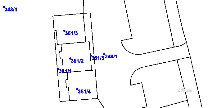 Parcela st. 349/1 v KÚ Rousínov u Vyškova, Katastrální mapa