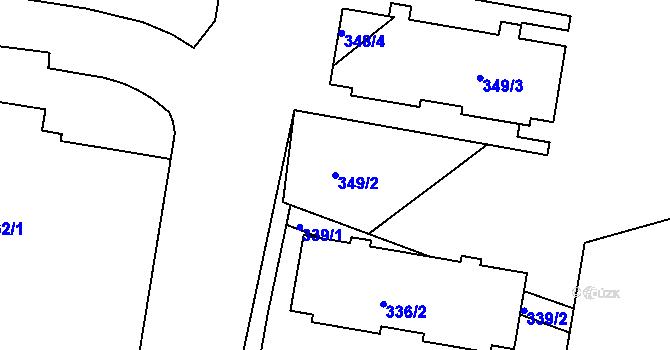 Parcela st. 349/2 v KÚ Rousínov u Vyškova, Katastrální mapa