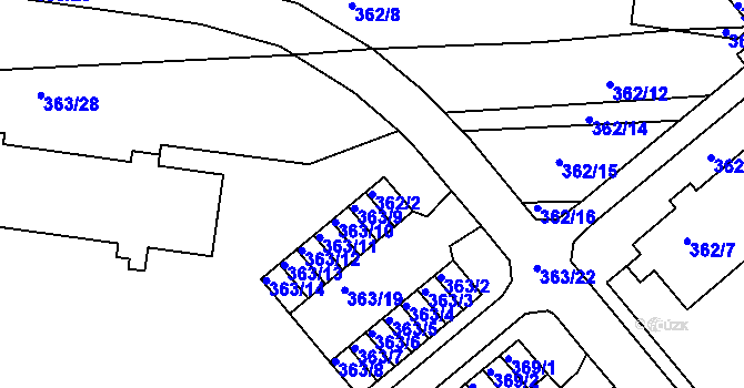 Parcela st. 362/2 v KÚ Rousínov u Vyškova, Katastrální mapa
