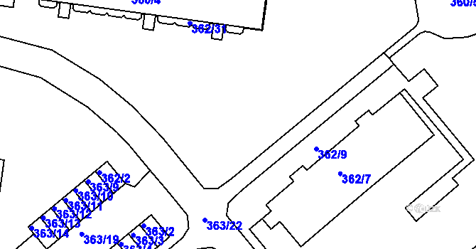 Parcela st. 362/14 v KÚ Rousínov u Vyškova, Katastrální mapa