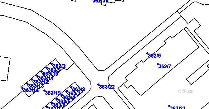 Parcela st. 362/15 v KÚ Rousínov u Vyškova, Katastrální mapa