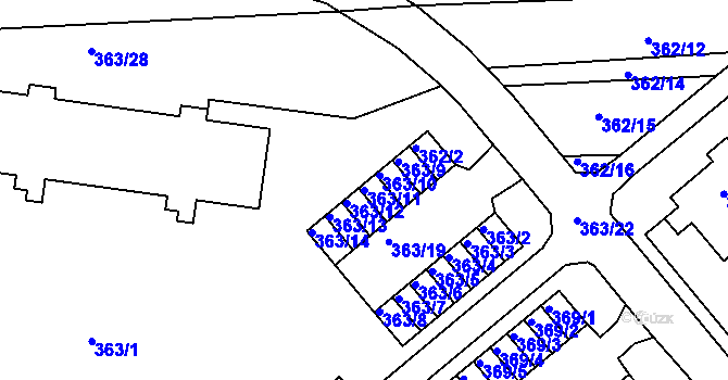 Parcela st. 363/11 v KÚ Rousínov u Vyškova, Katastrální mapa