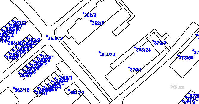 Parcela st. 363/23 v KÚ Rousínov u Vyškova, Katastrální mapa