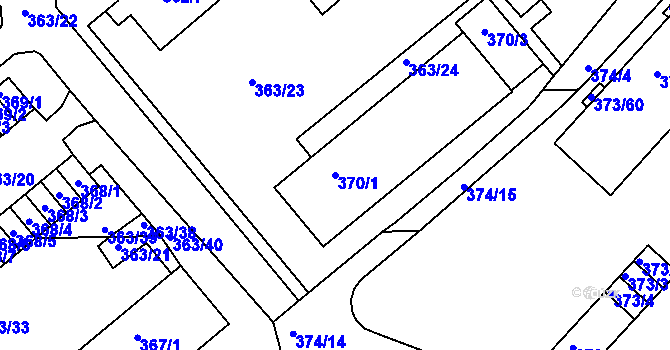 Parcela st. 370/1 v KÚ Rousínov u Vyškova, Katastrální mapa