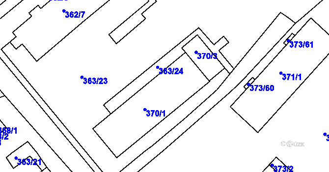 Parcela st. 370/2 v KÚ Rousínov u Vyškova, Katastrální mapa
