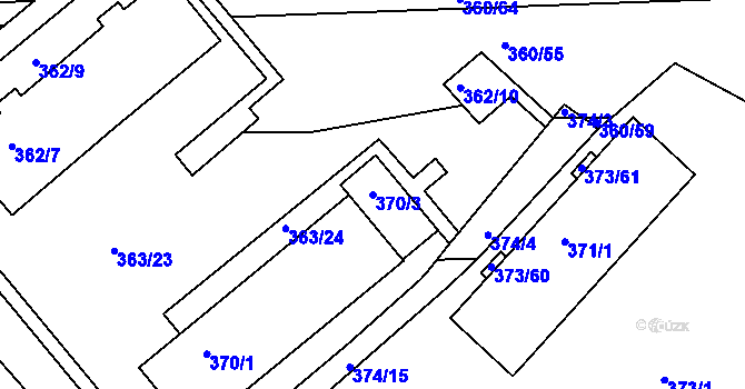 Parcela st. 370/3 v KÚ Rousínov u Vyškova, Katastrální mapa