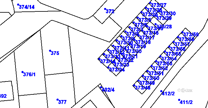 Parcela st. 373/13 v KÚ Rousínov u Vyškova, Katastrální mapa