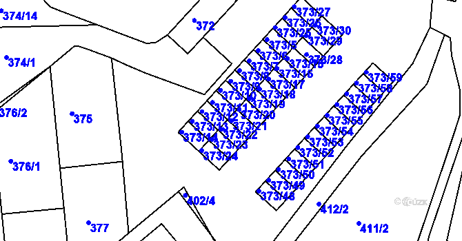 Parcela st. 373/21 v KÚ Rousínov u Vyškova, Katastrální mapa