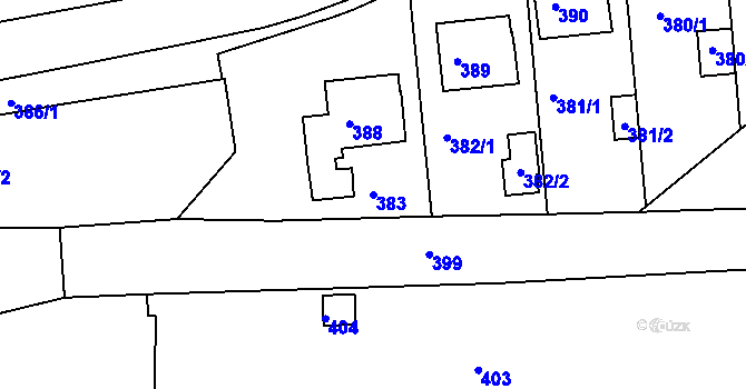 Parcela st. 383 v KÚ Rousínov u Vyškova, Katastrální mapa