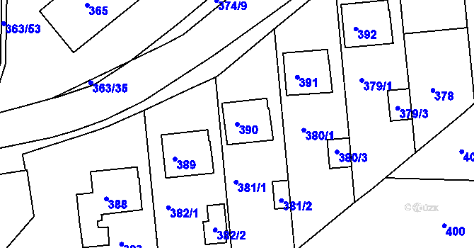 Parcela st. 390 v KÚ Rousínov u Vyškova, Katastrální mapa