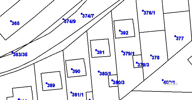 Parcela st. 391 v KÚ Rousínov u Vyškova, Katastrální mapa
