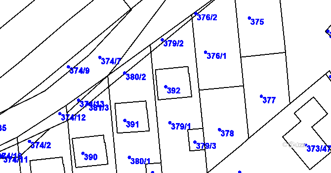 Parcela st. 392 v KÚ Rousínov u Vyškova, Katastrální mapa