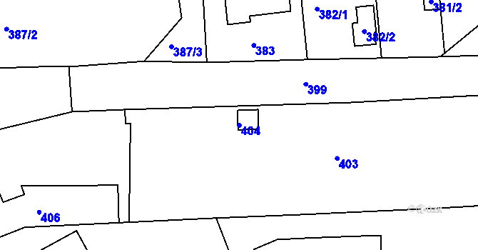 Parcela st. 404 v KÚ Rousínov u Vyškova, Katastrální mapa