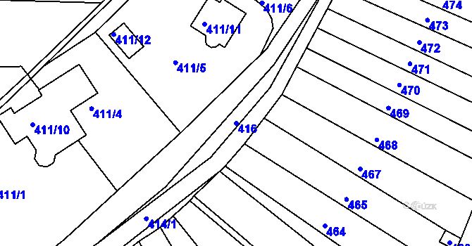 Parcela st. 416 v KÚ Rousínov u Vyškova, Katastrální mapa