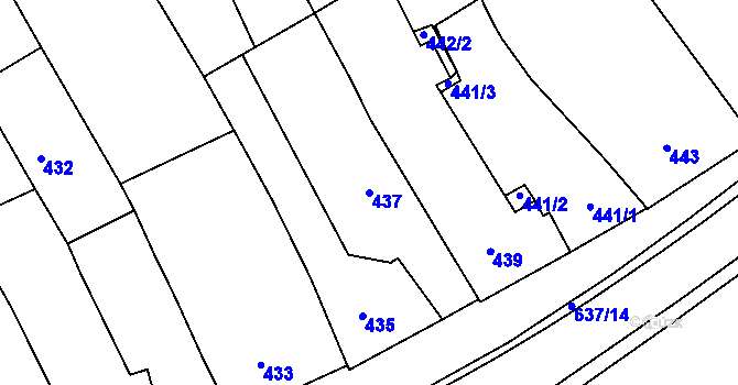 Parcela st. 437 v KÚ Rousínov u Vyškova, Katastrální mapa