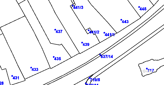 Parcela st. 439 v KÚ Rousínov u Vyškova, Katastrální mapa