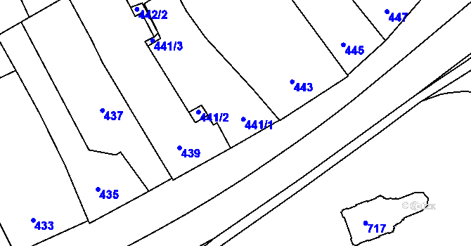Parcela st. 441 v KÚ Rousínov u Vyškova, Katastrální mapa