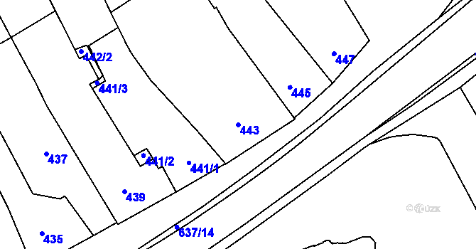Parcela st. 443 v KÚ Rousínov u Vyškova, Katastrální mapa