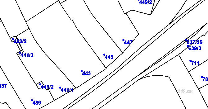 Parcela st. 445 v KÚ Rousínov u Vyškova, Katastrální mapa