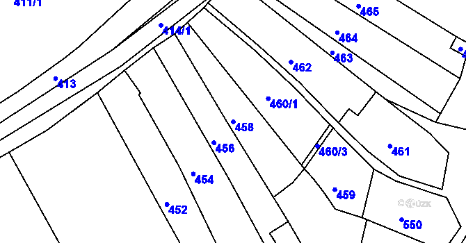 Parcela st. 458 v KÚ Rousínov u Vyškova, Katastrální mapa