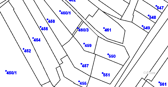 Parcela st. 459 v KÚ Rousínov u Vyškova, Katastrální mapa
