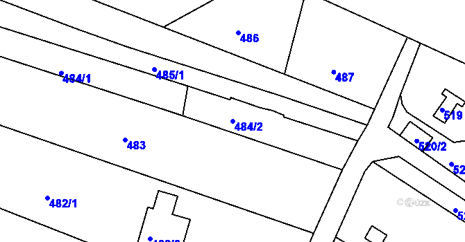 Parcela st. 484/2 v KÚ Rousínov u Vyškova, Katastrální mapa