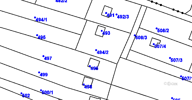 Parcela st. 494/2 v KÚ Rousínov u Vyškova, Katastrální mapa