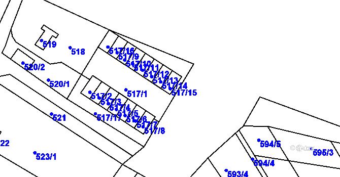Parcela st. 517/15 v KÚ Rousínov u Vyškova, Katastrální mapa
