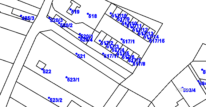 Parcela st. 517/17 v KÚ Rousínov u Vyškova, Katastrální mapa