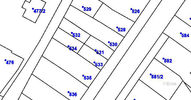 Parcela st. 531 v KÚ Rousínov u Vyškova, Katastrální mapa
