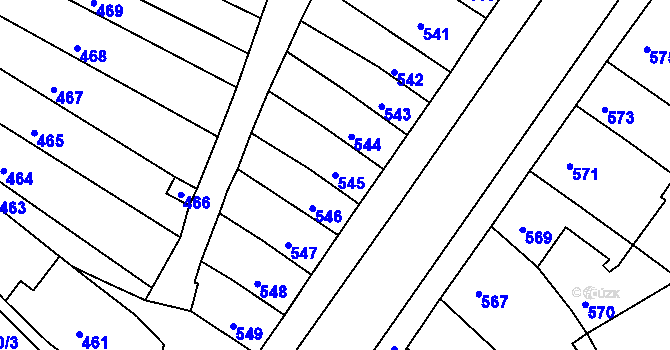Parcela st. 545 v KÚ Rousínov u Vyškova, Katastrální mapa