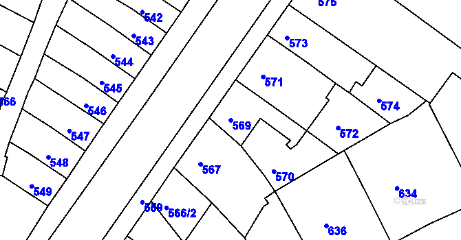 Parcela st. 569 v KÚ Rousínov u Vyškova, Katastrální mapa
