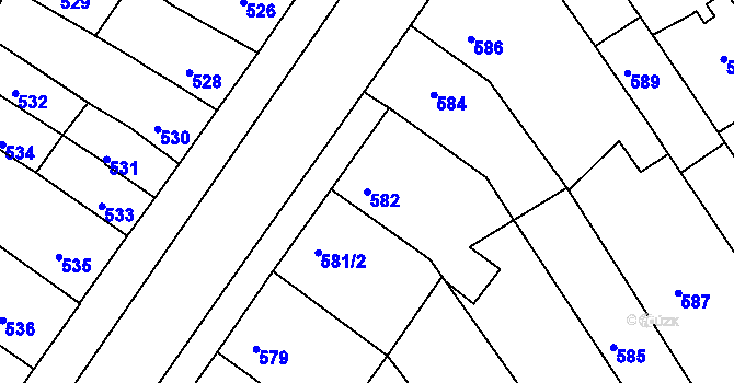 Parcela st. 582 v KÚ Rousínov u Vyškova, Katastrální mapa
