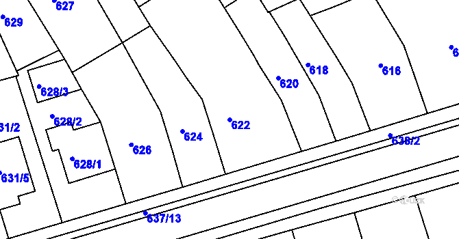 Parcela st. 622 v KÚ Rousínov u Vyškova, Katastrální mapa
