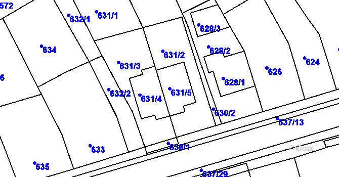 Parcela st. 631/5 v KÚ Rousínov u Vyškova, Katastrální mapa