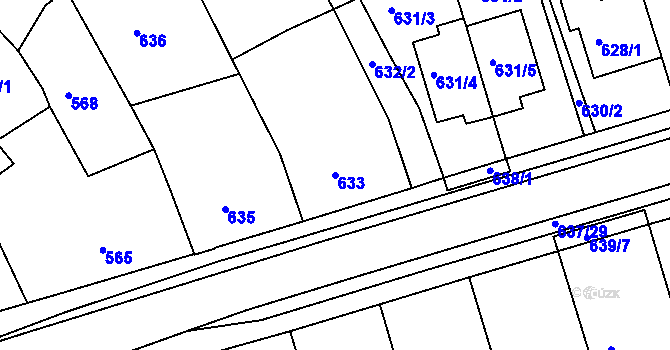 Parcela st. 633 v KÚ Rousínov u Vyškova, Katastrální mapa