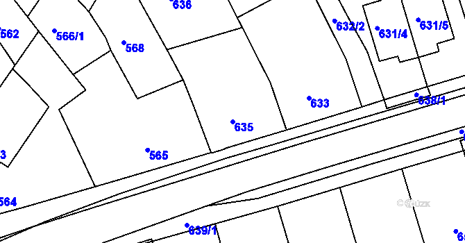 Parcela st. 635 v KÚ Rousínov u Vyškova, Katastrální mapa